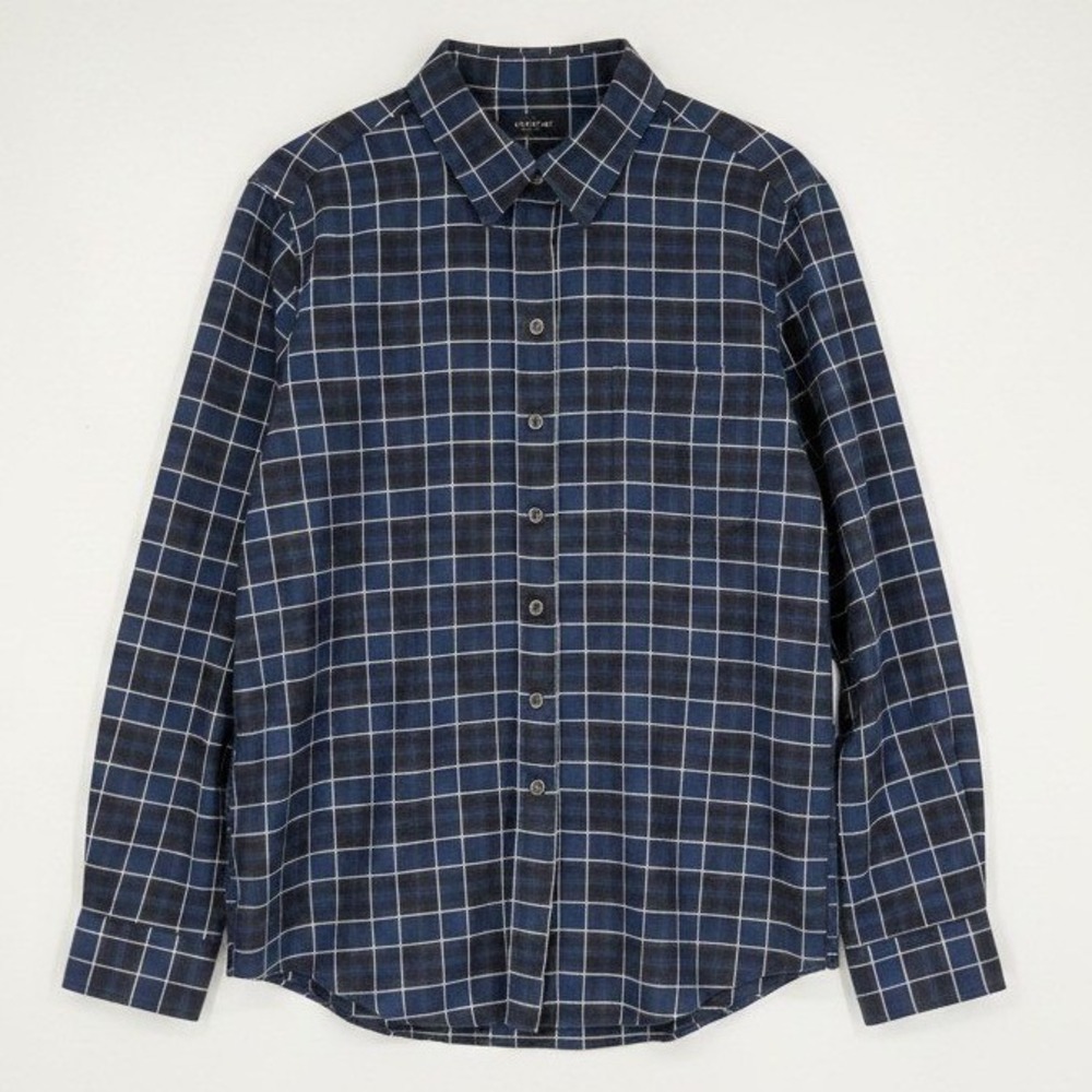 Sarah Alexandra Renee‎ Bassetti Navy Blue Plaid Cotton Button Down Shirt Size 10